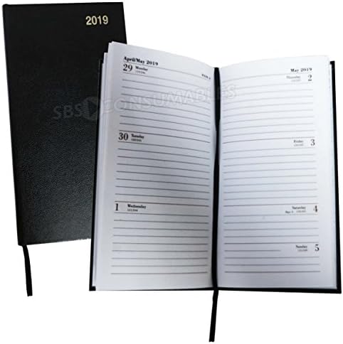 Slim 2019 1 Week to View Diary/Planner. Black Yearly Casebound Planner. with Free SBS Consumables Retractable Ballpoint Pen. 12 Month Pocket Business Planner