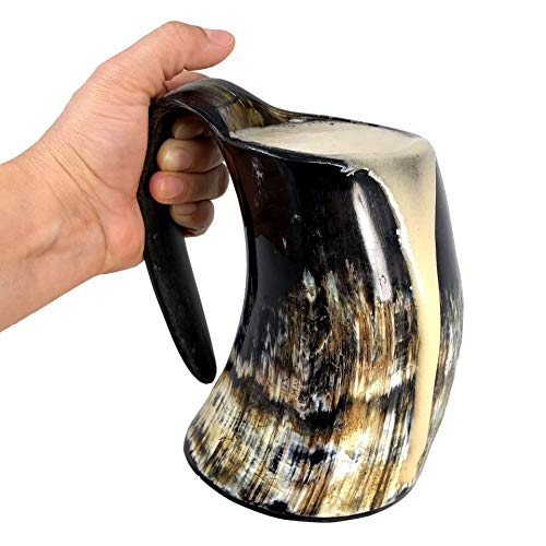 AleHorn Viking Drinking Horn - Genuine Ox Horn Tankard for Ale & Mead - Food-Grade Medieval Style Mug - Handcrafted Manly Beer Cup - Gift Idea for Anniversary, Birthday & Father's Day - XXL, Natural