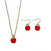TETING GINING 2 Pcs Apple Cherry Strawberry Fruit Necklace Earrings Set for Women Jewelry