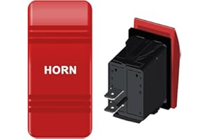 RWUJILONG Car-ling Boat Rocker Switches 2Pin ON-Off 12V Rocker Switch Red Rocker Switch Cover with Text “Horn” for Car Marine RV SUV Caravans Truck Camper UTV (No LED)