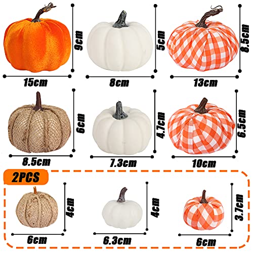 VGOODALL Künstliche Kürbisse Set, 12 Stücke Gefälschte Kürbisse Deko in verschiedenen Designs Weiß Orange für Halloween Erntedankfest Herbstdekoration