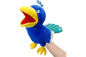 okegztoa Puppets Peacock Hand Puppet,13.8" Animal Puppet Peacock Puppets Bird Stuffed Animal Hand Puppets for Kids with Movable Mouth,Puppet Plush Multi-Color Toy Bird Puppet Role Play Teaching(Blue)