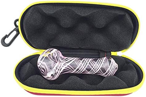 6" Zippered Padded Pouch Hard Carrying Shell Red Case Protective Glass Storage for Pipes（Free Extra 1 Pink Glass）