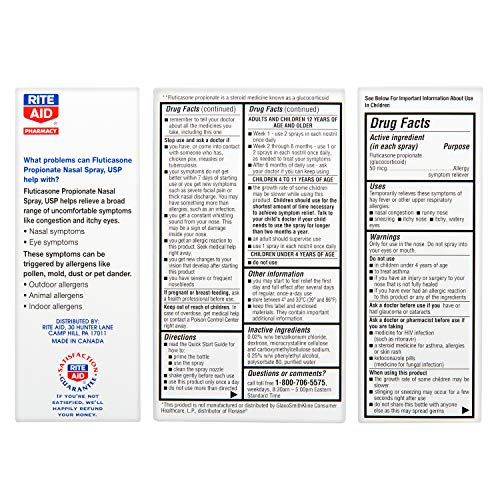 Rite Aid Allergy Relief Fluticasone Propionate Nasal Spray, 50mcg 60