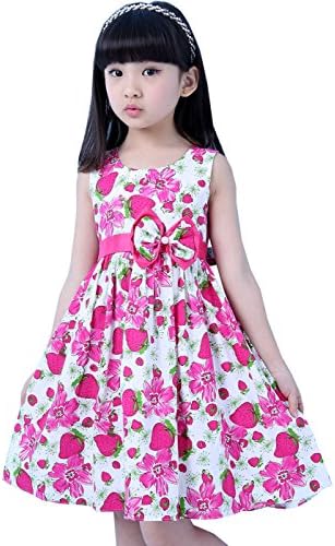 Nichna Little Girls Summer Sleeveless Floral Print Party Sundress with Bowknot Rose Red 6-7