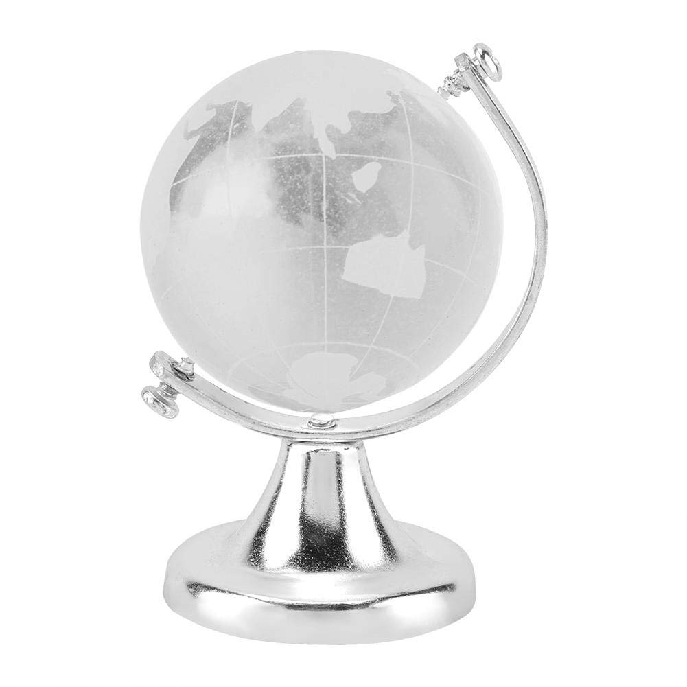 Crystal Ball Decoration, Round Earth Globe World Map Crystal Glass Ball Sphere Home Office Decor Gift Bedroom Living Office(Silver)