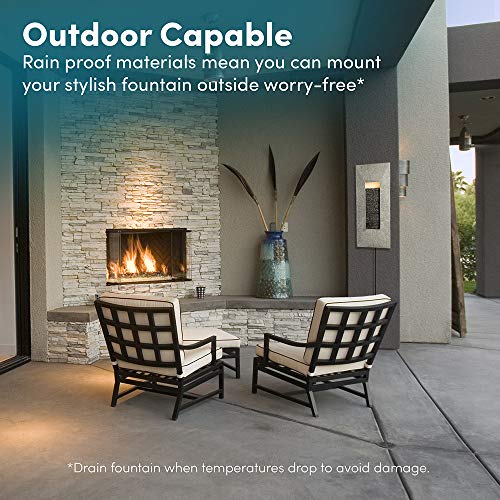 Rectangle, Indoor/Outdoor Wall Fountain 24” x 11” | Handcrafted Natural Stone Look with LED Lights, Adjustable Speed, Calming Waterfall Sounds | Made with Polyresin Material (Tan)