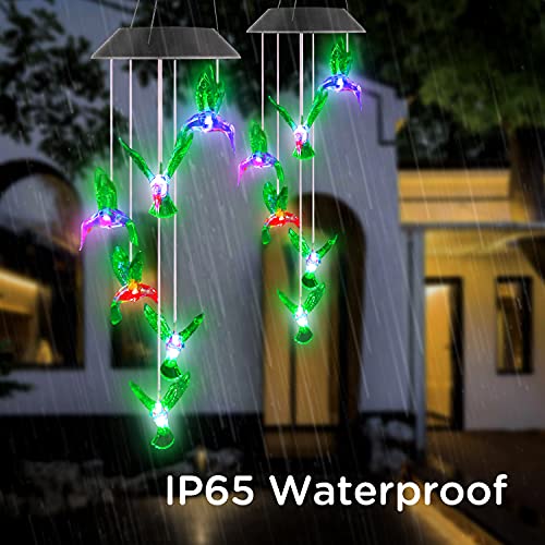 Solar Hummingbird Wind Chimes, Mobile Hanging Wind Chime for Outside, Color Changing Windchimes for Garden/Patio, Decor Gifts for Mom, Wife, Grandma