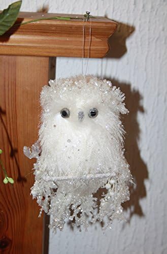 Snowy Icy Glittered Hanging Owl On A Perch Christmas Tree Decoration