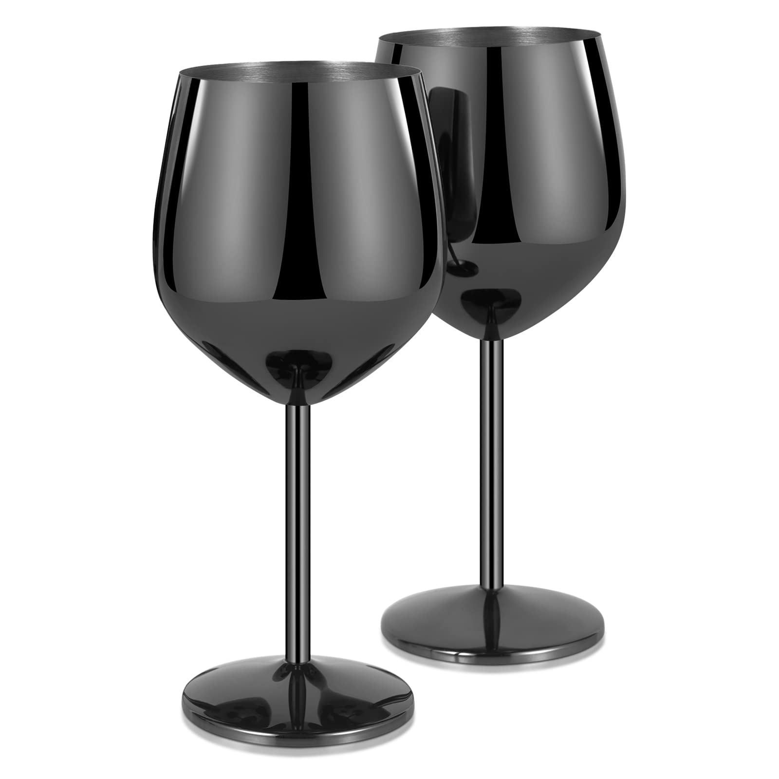 Livole 18oz 550ml Stainless Steel Wine Glasses, Elegant Goblet, Unbreakable Wine Glasses for Cocktail, Champagne, Camping Wine Glass Set of 2, Red Wine Glass for Travel, Picnic, Party, Gloss Black