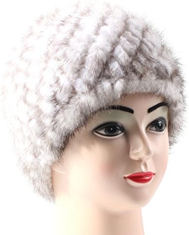Venusfur Women's Knitted Real Mink Fur Beanie Hat (White)