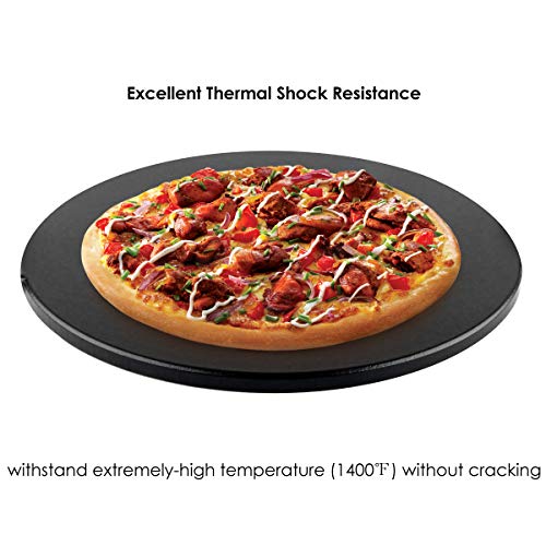waykea 13” Ceramic Glazed Pizza Stone for Oven Grill or BBQ | Premium Bread Baking Stone Cordierite Pizza Grilling Stone, Black, Round