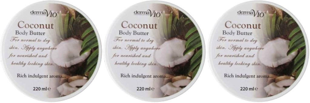 Derma V10 Coconut Body Butter 220ml x 3 Packs, 220 ml (Pack of 3)