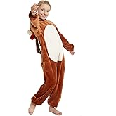CASABACO Kid Reindeer Onesie Pajamas Deer Halloween Costume Boy Girl Animal Onepiece (A - Brown, 12-14Years)