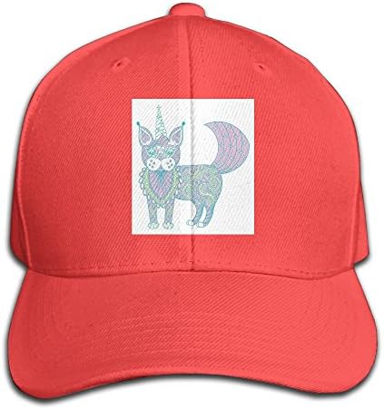 QIYYQI Magic Cat With Artistic Ethnic Ornate Patterns Boho Tribal Motifs Easy Adjustable Unconstructed Boy Comfortable headgear Polo Style Low Profile Red