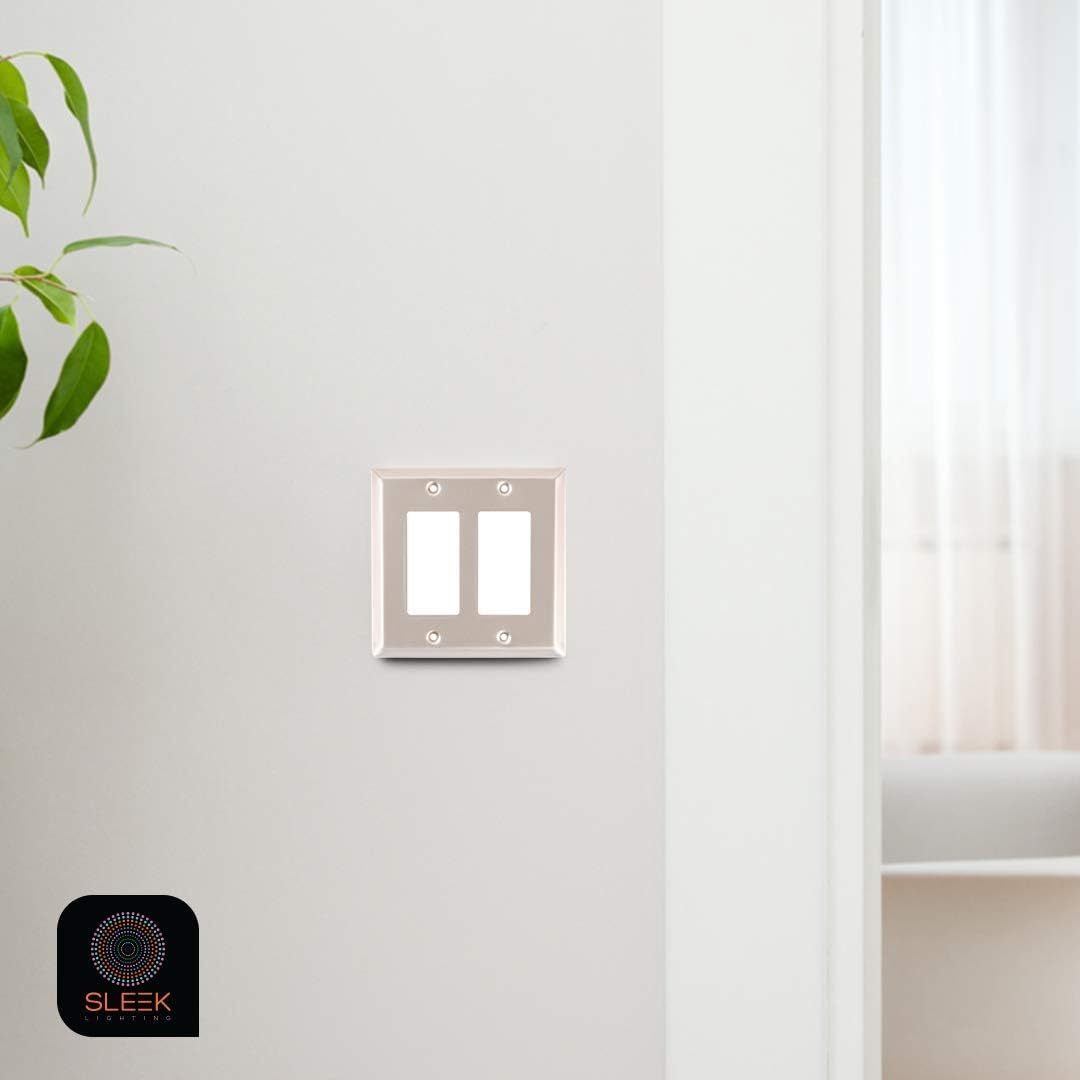 Pack of 4 Wall Plate Outlet Switch Covers by SleekLighting | Decorative Satin Nickel | Variety of Styles: Decorator/Duplex/Toggle & Combo| Size: 1 Gang Toggle - - 