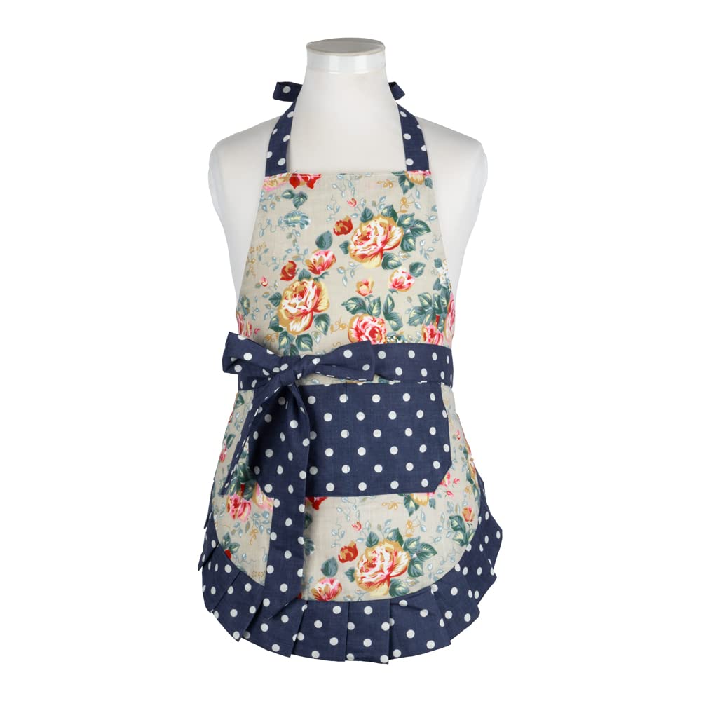 NEOVIVA Childrens Aprons for Baking, Adjustable Cotton Chef Kids Aprons for Teenage Girl's Boys, Aprons with Pockets for Cooking Kitchen Painting Gardening School BBQ Wear, Floral Quarry Bloom