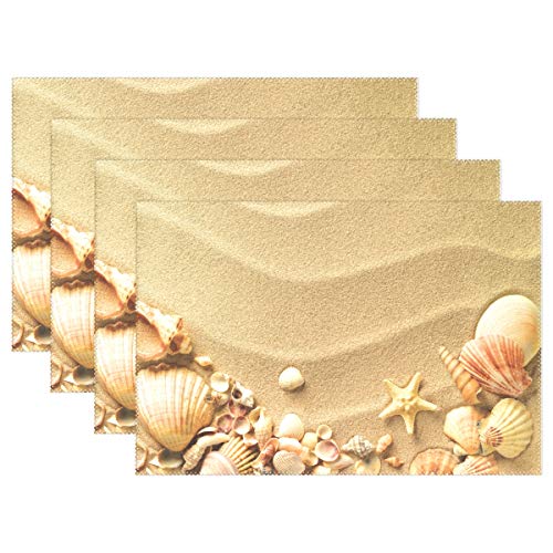 XiangHeFu Placemats Sea Shells Sand Beach 12x18 inch 1 Piece Non Slip Heat Resistant Dinning Table