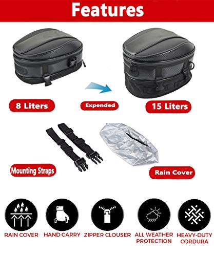Motorcycle Tail Bag, Meago Multifunctional Sport Seat Bag Nylon Luggage Bag Motorbike Back Seat Bag Tear-Resistant Motorbike Accessories Bag for Universal Fit,15 Liters (Upgraded Tail Bag) - Thumbnail 2