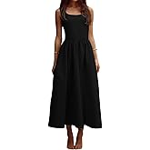 YUNDAI Elegant Sleeveless Midi Dress for Women: Flowy A-Line Scoop Neck Summer Dress