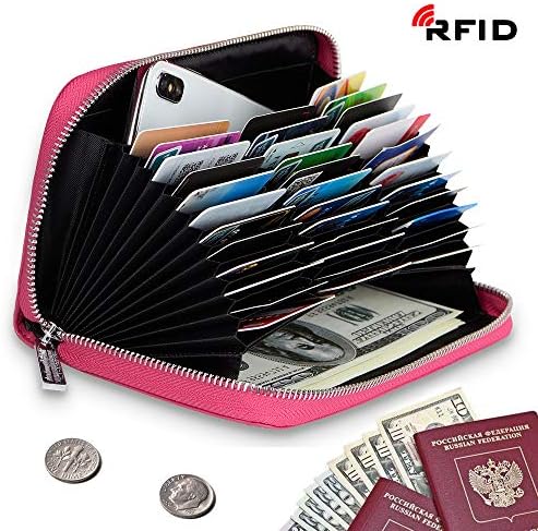 Credit Card Wallet Soft Leather RFID Blocking Card holder Case Zipper Purse Handbag for Women or Men