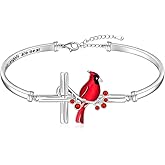 Fenthring Red Cardinal Gifts for Women Cardinal Bracelet Sterling Silver Red Bird Bracelets Memorial Sympathy Jewelry