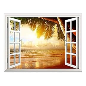 Removable Wall Sticker/Wall Mural - Sunrise on The Oceanside | Creative Window View Wall Decor - 24"x32"