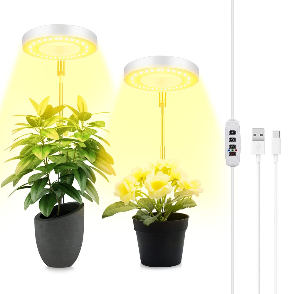 Ainiv Plant Grow Light, 48 LEDs Full Spectrum LED Plant Light for Indoor Plants, Height Adjustable, Auto On/Off Timer 3/9/12H Growing Lamp with 9 Dimmable Brightness, Ideal for Small Plants (2 Pack)