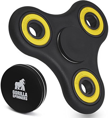 Gorilla Spinners - Black Spinner Fidget Toy with High Speed Yellow Bearing in Premium Metal Gift Box, 1-4 min of Spin Time