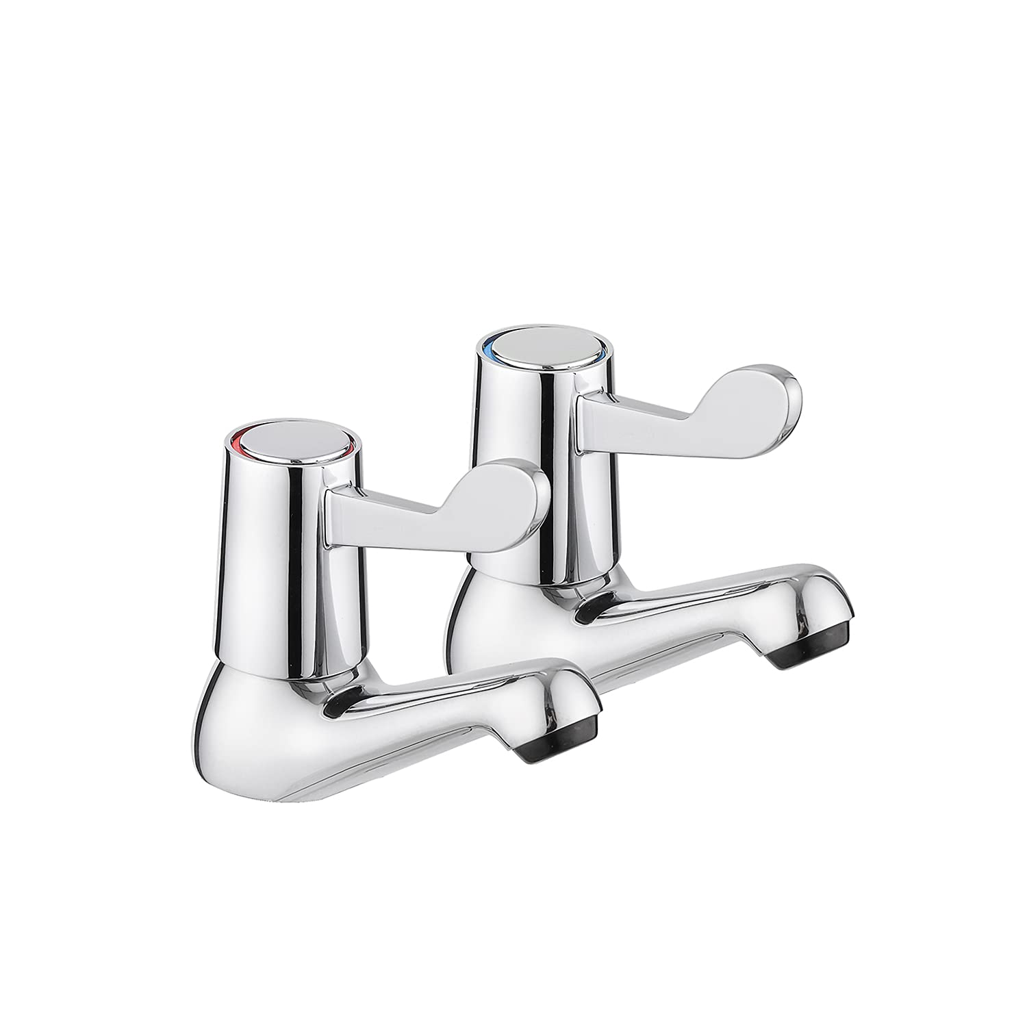 JASSFERRY 1/2" Pair of Basin Lever Taps Traditional Twin Bathroom Sink Tap Club Hot & Cold Faucet with Chrome Polished Metal Handle, Set of 2