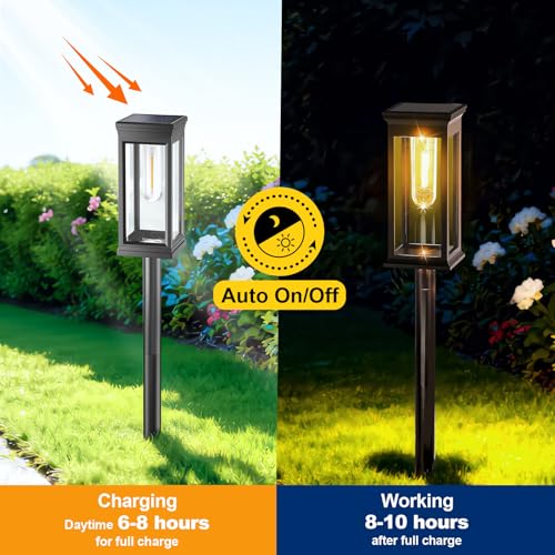 Amzxart Set of 8 IP65 Outdoor Solar Garden Lights, Automatic Ignition Solar Garden Lamp for Balcony, Patio, Path, Lawn, Outdoor, Warm White