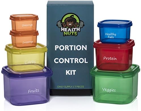 7 Piece Multi-Colored Portion Control Containers Kit WITH LABELS - Easy to Use Guide Included, Clean Up Quickly, Stackable and Portable, Dishwasher / Freezer / Microwave Safe