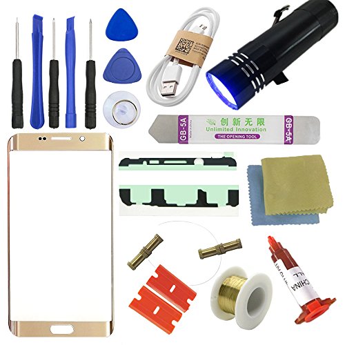 SUNMALL For Samsung Galaxy S6 Edge Plus Screen Replacement, Front Outer lens Glass Screen Replacement Repair Kit For Galaxy S6 Edge+ G928A G928S G928K G928L G928F G928C G928G G928P G928T G928V (Gold)