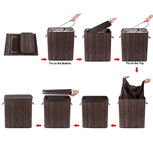 SONGMICS Folding Laundry Basket with Lid Handles and Removable Liner