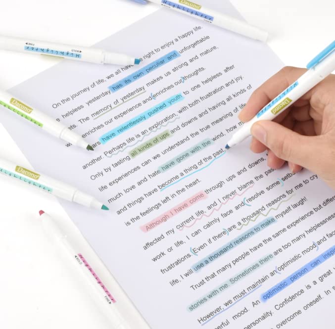 Dacono Highlighter Double Ended, 12PC Pastel Colors Dual Tips Marker Pen, No Bleed Dry Fast, Chisel and Fine Tips Highlighters for Journal Bible Planner Adults Kids Students Office School