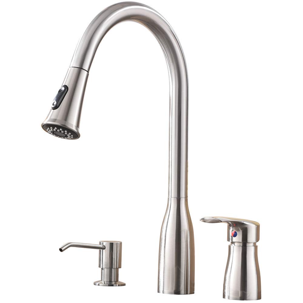 3 Hole Kitchen Sink Faucet Pull Down Swivel Spout +Soap Dispenser