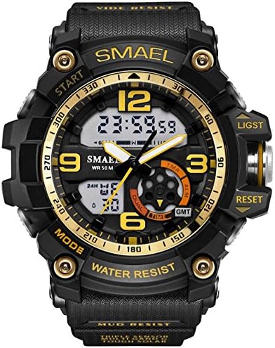 Imperiu Men's Stylish Watch Digital Analog Sport Dual Quartz Electronic Movement with Backlight Gold