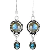 Natural Labradorite Earrings 925 Silver Overlay handmade Dangle Earrings for Women Mom Wife