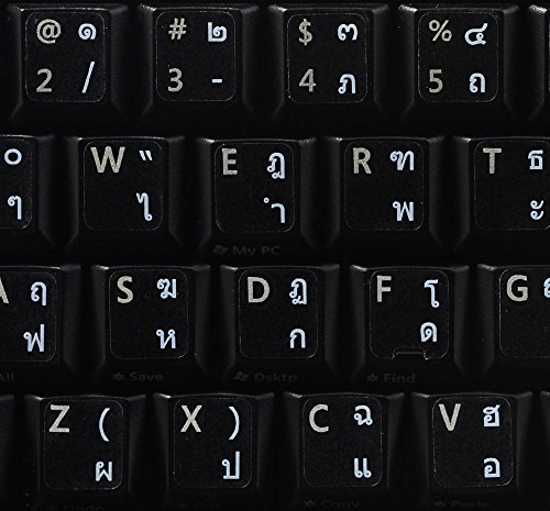 THAI KEYBOARD STICKERS WITH WHITE LETTERING ON TRANSPARENT BACKGROUND