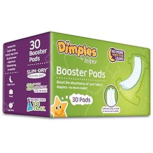 Dimples Booster Pads, Baby Diaper Doubler with Adhesive – Boosts Diaper Absorbency – No More leaks 30 Count (with…