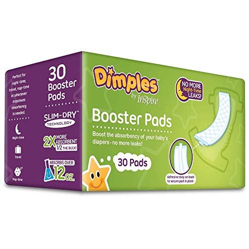 Dimples Booster Pads, Baby Diaper Doubler with Adhesive – Boosts Diaper Absorbency – No More leaks 30 Count (with…
