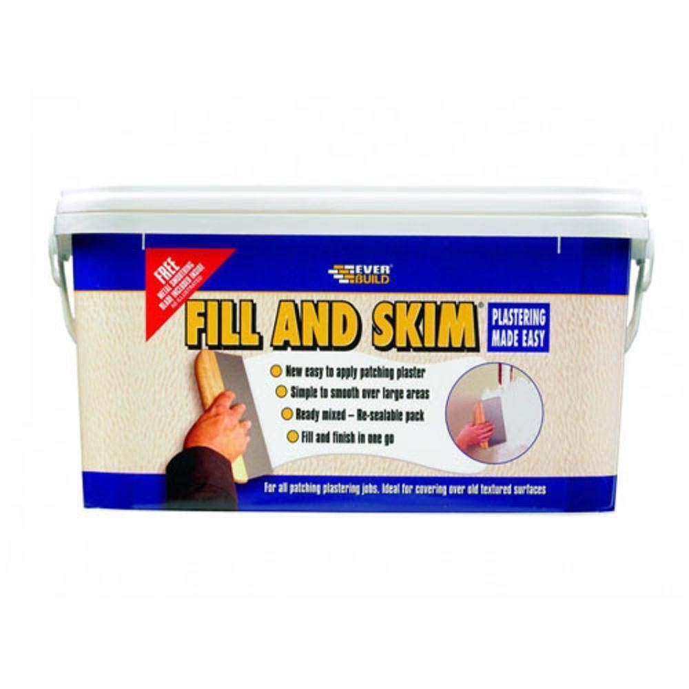 Everbuild Fill and Skim Ready Mixed Plaster Substitute โ One Coat Patching Plaster โNo Sanding Required โWhite โ 5 Litre