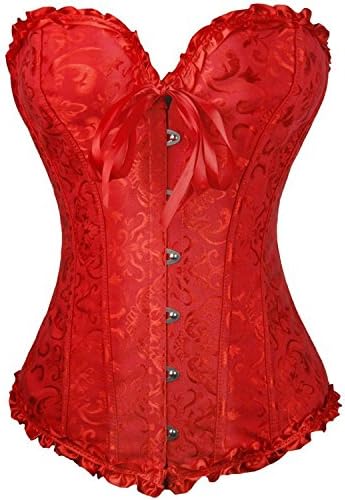 Kisschic Red Corsets, Women's Satin Lace up Boned Plus Size Waist Training Corset Waist Body Shaper Top,4XL