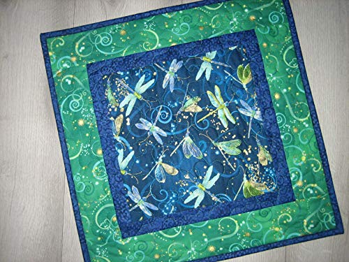 Dragonfly Blue Green Table Topper Quilted Large Square Table Mat 18x18 In Reversible Summer Table Decor Nightstand End Or Coffee Table Cloth Handmade Washable For Round Or Square Tables