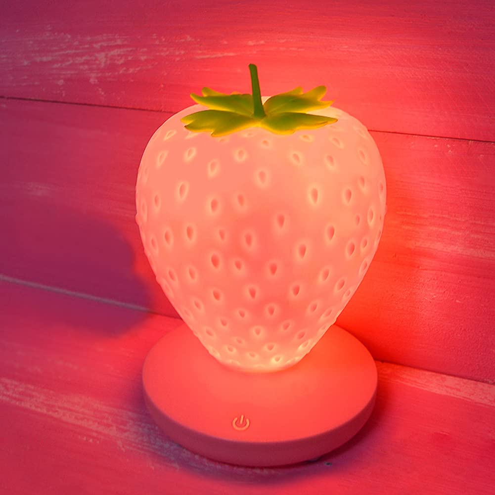 Photo 1 of LVOERTUIG Strawberry Night Light, Cute Silicone Strawberry Lamp, LED Cute Night Light, Bedside Color Changing Lamp, 3 Modes Touch for Birthday, Christmas