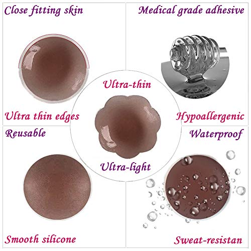 Nipple Covers Brown Dark Skin Tone Breast Petals Invisible Bra Reusable Adhesive Silicone Pasties 2 Pairs - Thumbnail 2