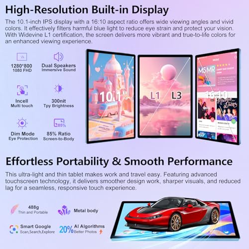 Android 15 Tablet, 30GB RAM 128GB ROM 2TB TF, 2026 Electronics Tablets 10 Inch 8000mAh with Keyboard Mouse, 2.0GHz, 5G WiFi, BT 5.0, GMS Certified, Incell Display, Gemini AI - Blue