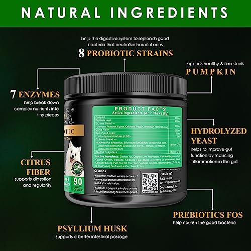 DELUXE NATURALS PROBIOTICS FOR DOGS | ALL-NATURAL DOG PROBIOTIC SUPPLEMENT WITH ENZYMES, PREBIOTICS, PUMPKIN | PROMOTE DIGESTIVE HEALTH, IMPROVE ALLERGY & IMMUNITY, 90 COUNT (PACK OF 1)