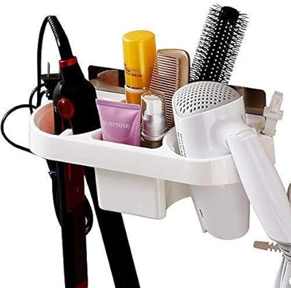 Zurato Adhesive Hair Dryer Holder, Bathroom Hair Blow Drier Holder with Hair Care Tools Storage Organizer and Cup for Hair Curling Wand Flat Iron Straightener