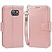 Arae Case Compatible for Samsung Galaxy S6 - [Wrist Strap] Flip Folio [Kickstand Feature] PU leather wallet case with ID&Credit Card Pockets (rosegold)